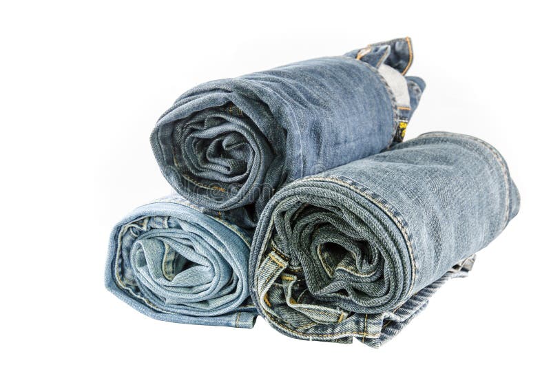 Roll Blue Denim Jeans Arranged in Stack Stock Photo - Image of ...