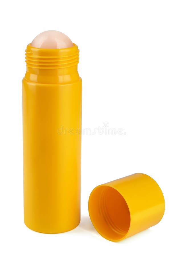 Yellow roll-on deodorant isolated on white