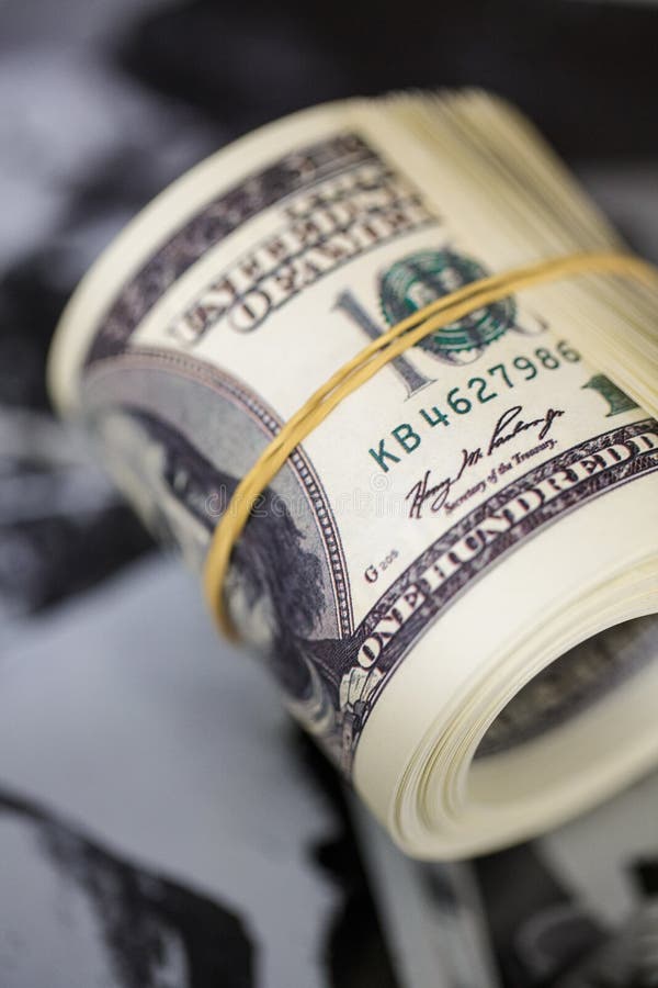 Roll a Hundred Dollar Bill. American Money Banknote Stock Image Image