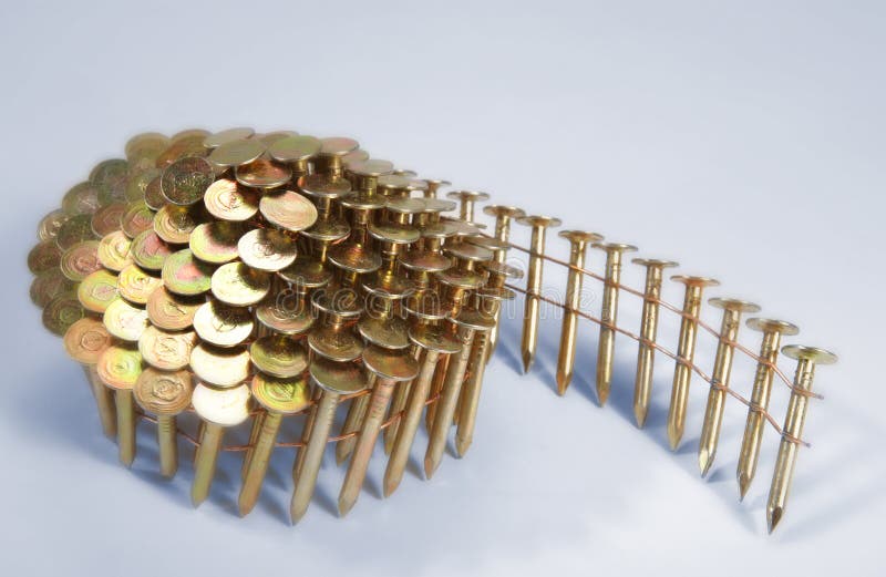 A Roll Of Nails For A Builder's Nail Gun. Stock Photo Image of nail