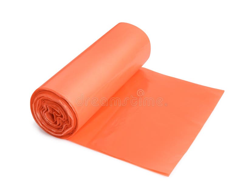 Roll of Orange Garbage Bags Isolated on White Stock Photo Image of