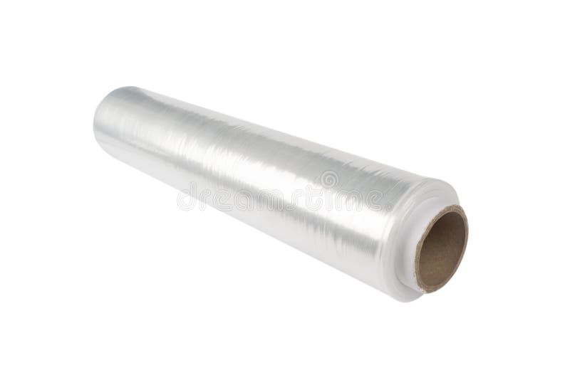 Roll of Plastic Stretch Wrap Film Isolated on White Background Stock