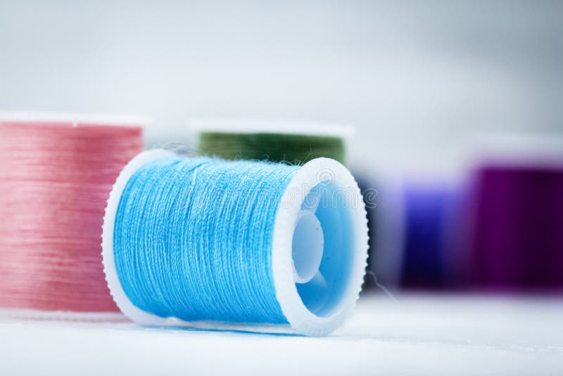 The Roll of Thread on Background,show Texture of Light Blue Color ...