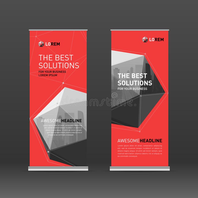 Roll up banner design layout. Vertical banner design template with low poly
