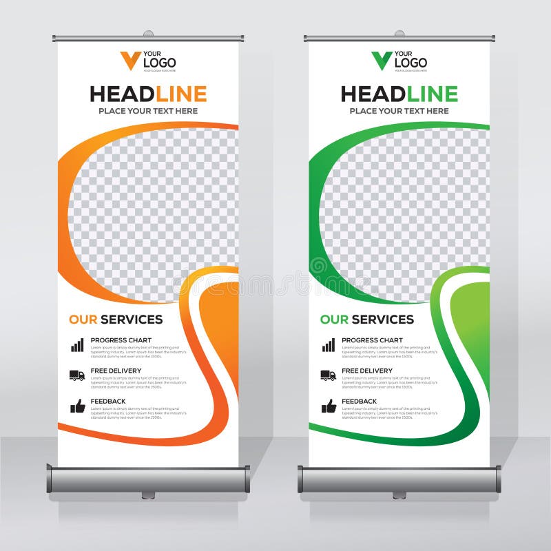 Roll up banner design template, vertical, abstract background, pull up design, modern x-banner, rectangle size. stock illustration Roll up banner design template, vertical, abstract background, pull up design, modern x-banner, rectangle size. stock illustration