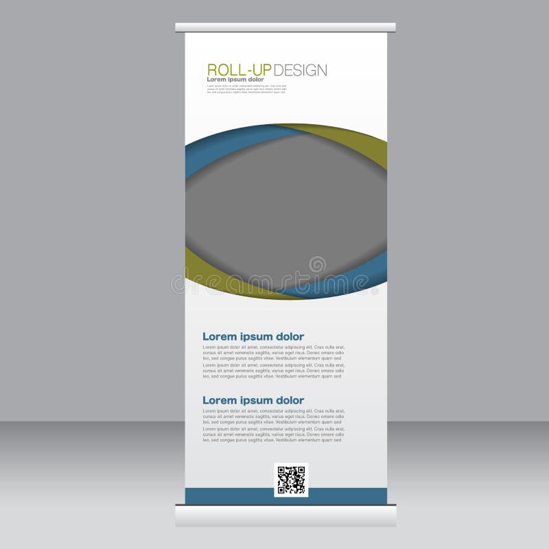 Roll up banner stand template. Abstract background for design, business, education, advertisement. Blue and green color. Vector