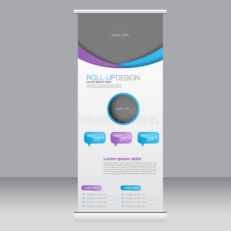 Roll up banner stand template. Abstract background for design, business, education, advertisement. Blue and purple color. Vector royalty free illustration Roll up banner stand template. Abstract background for design, business, education, advertisement. Blue and purple color. Vector royalty free illustration