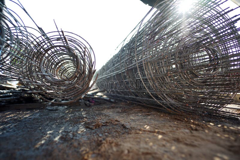 Roll of wire mesh at the construction site