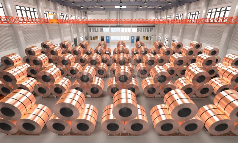 Rolle von Kupferblechen oder Heap aus Kupferbändern stock abbildung