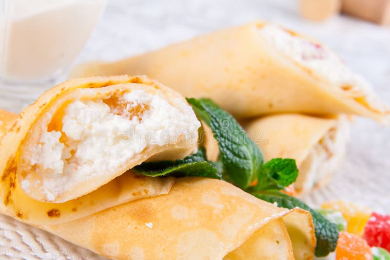 Rolled Crepes with Cottage Cheese Stock Image Image of appetizing
