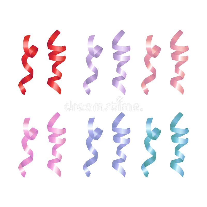 Rolled Decorative Ribbons of Different Colors Vector Illustration Set