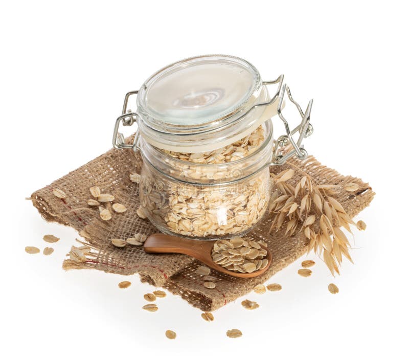 Rolled Oats, Healthy Breakfast Cereal Oat Flakes Isolated on White