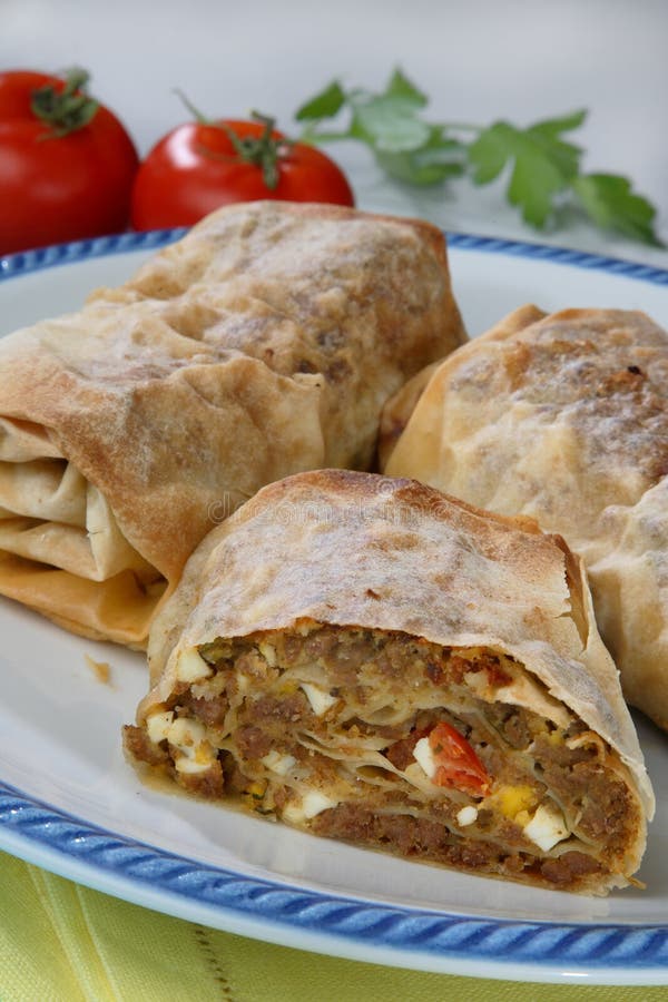 Rolled pastry with meat