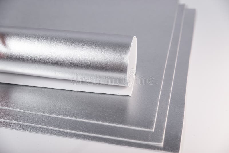 Rolled Silver Sheet of Cardboard. Sheets of Shiny Isolon. Metallic Paper  Stock Image - Image of cards, design: 245612225