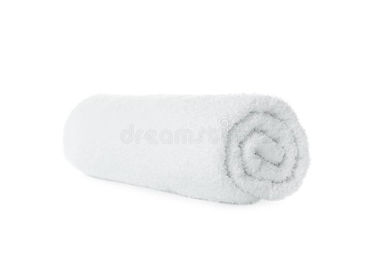 Rolled soft terry towel on white royalty free stock photography