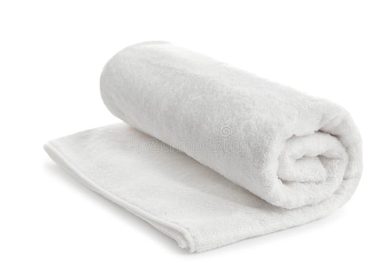 Rolled soft terry towel on white stock photography