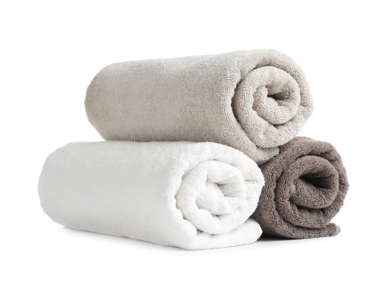 Rolled soft terry towels stock image