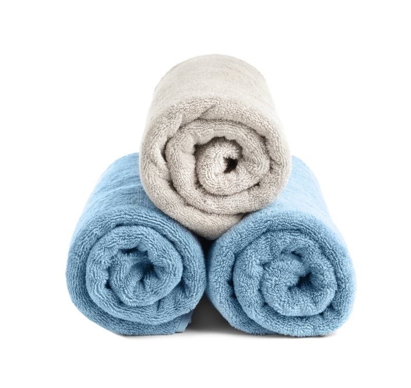 Rolled soft terry towels stock images