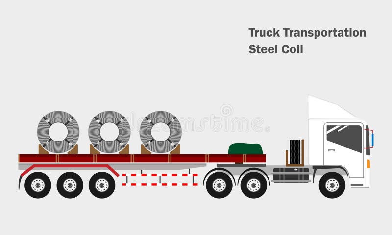 Rolled steel coil on the transportation by trailer truck royalty free illustration