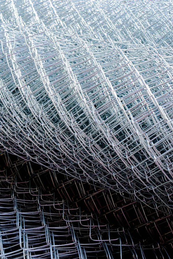 Rolled Supplies of Shiny New Chain Link Fence Stock Image Image of