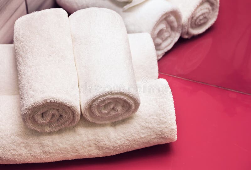 Rolled White Towels in Bathroom Stock Photo Image of care, fabric