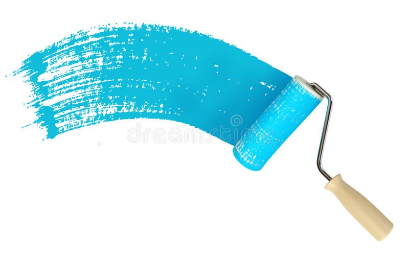 Roller Brush with Blue Paint Stock Illustration Illustration of