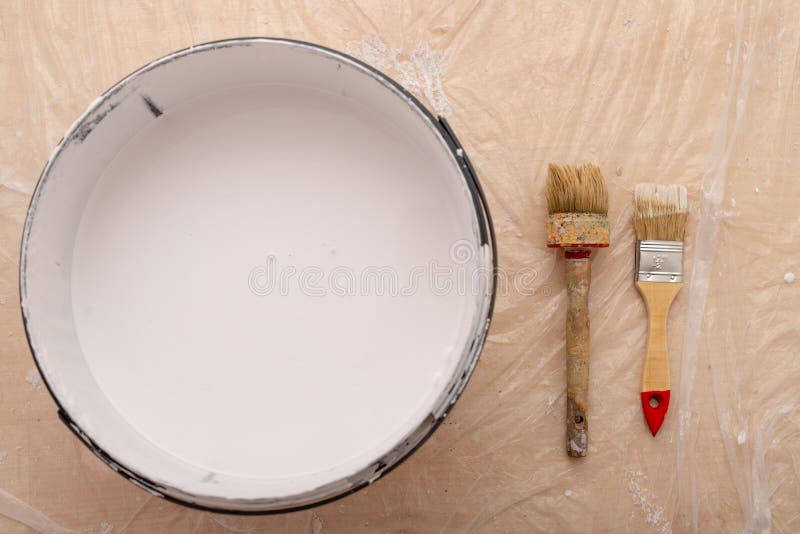 Roller and Brush for Painting with Paint. Painting Accessories Prepared