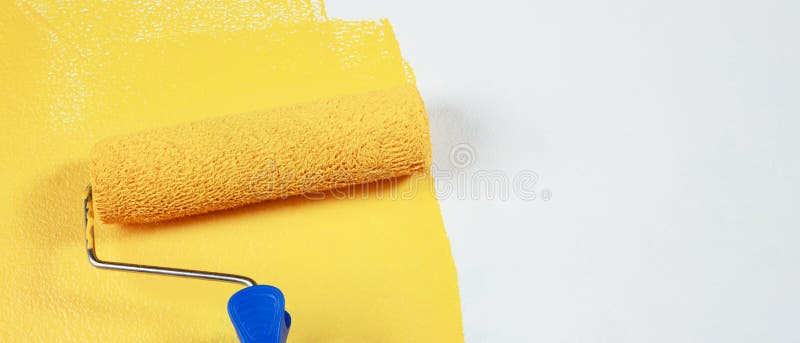 Painter is Painting the Interior Wall Yellow Stock Photo - Image of ...