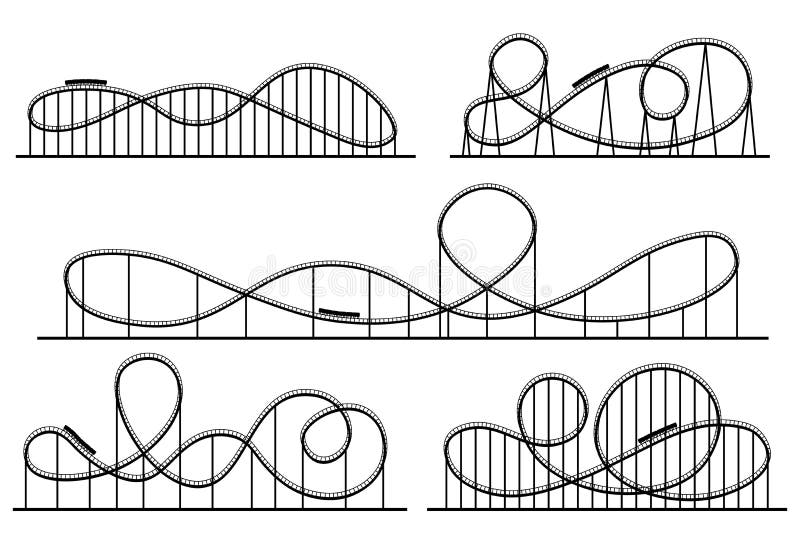 Roller coaster silhouette. Amusement park atractions, switchback attraction and rollercoaster vector silhouettes set