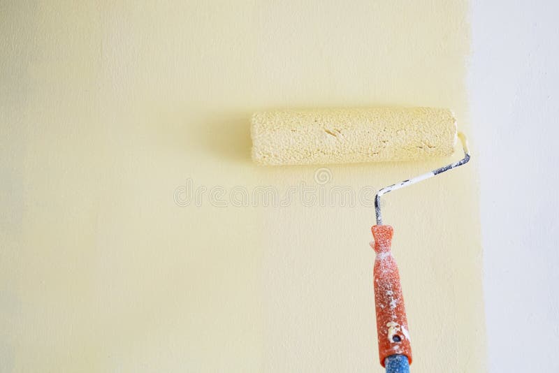 Roller Paint Brush Coloring Light Yellow On The Isolated