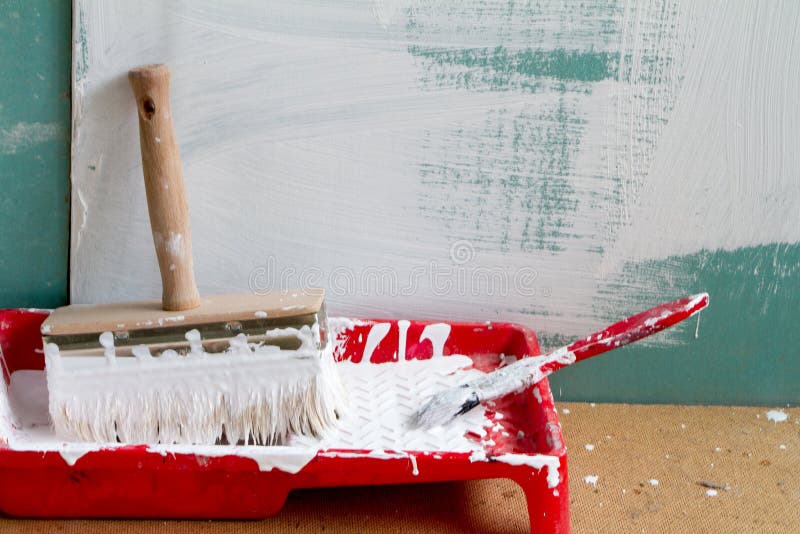 Roller Painting Container and the Painting Roller. Stock Image Image