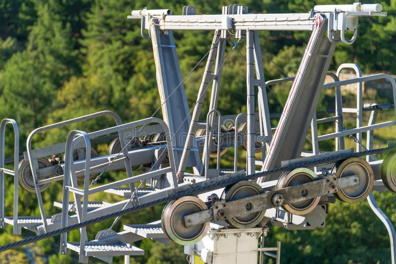 Roller Ski Lift Cable System. Ropeway or Cableway or Cable Car in