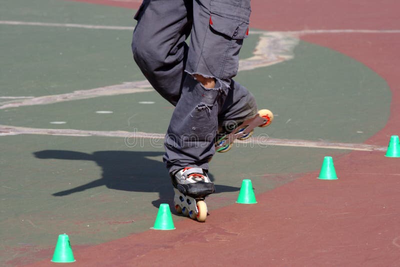 Rollerblade Skater Practicing Tight Slalom Stock Image Image of