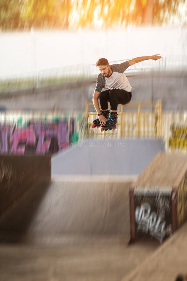Rollerblader is jumping. stock photo Rollerblader is jumping. stock photo