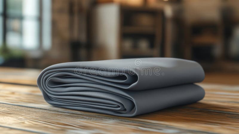 Rollgraues Gewebe auf Holztisch lizenzfreie abbildung