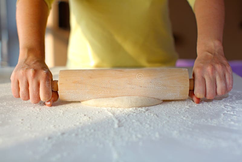 Rolling Dough of White Flour for Pizza Stock Image Image of pizza, wooden 18596409