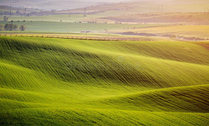 Rolling Hills av gr?na vetef?lt Fantastiskt felikt minimalistic landskap med v?gkullar, Rolling Hills Abstrakt natur royaltyfri fotografi Rolling Hills av gr?na vetef?lt Fantastiskt felikt minimalistic landskap med v?gkullar, Rolling Hills Abstrakt natur royaltyfri fotografi
