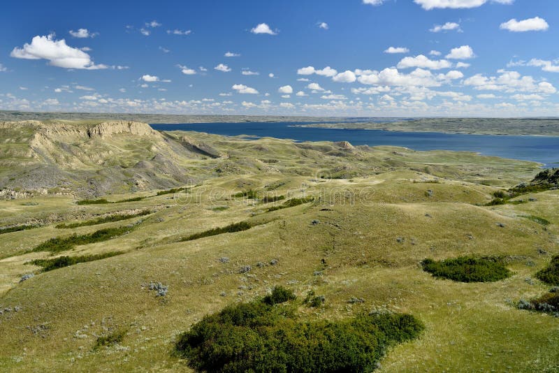 Rolling Hills Lake Diefenbaker Stock Image Image of badlands, scene