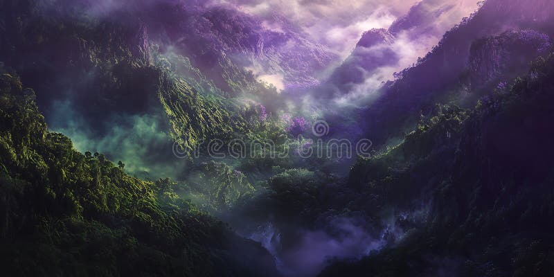 Rolling Mist Drifting Over a Deep Lush Valley for a Mystical and Enchanting Scene vector illustration