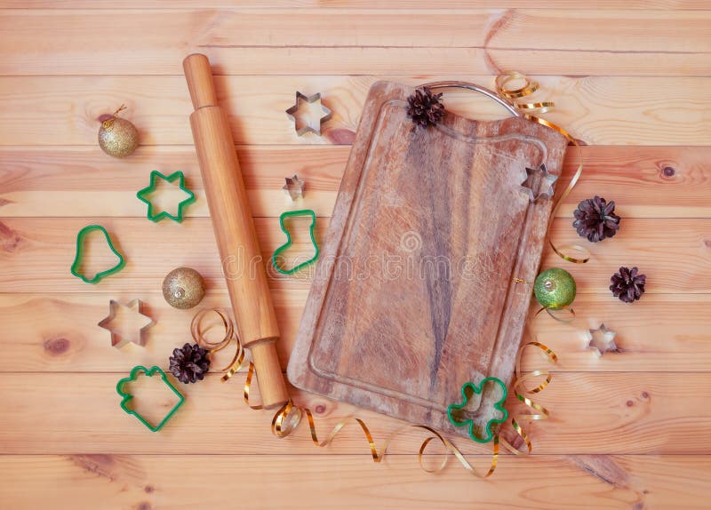 Rolling Pin, Cutting Board and Cookie Cutters for Baking Christmas