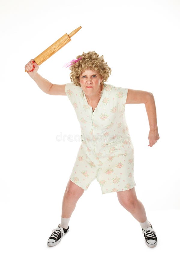 Angry Woman With Rolling Pin Stock Photo Image of mean, adult 14826292