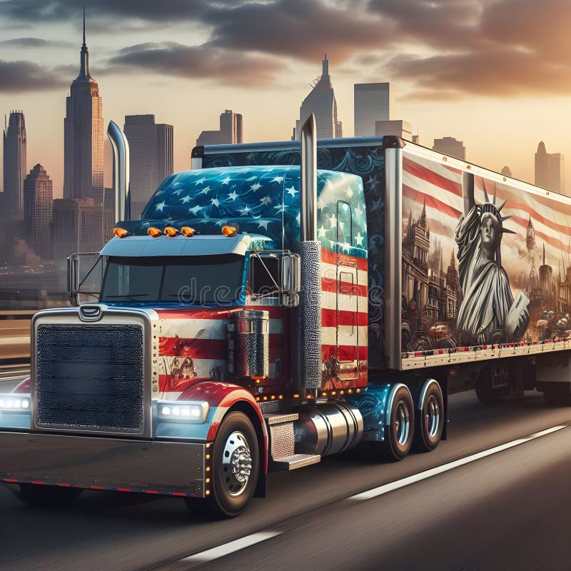 Transportation Elegance As an AmericanStyle Truck Pulls Its Load Across the Freew0 Generative