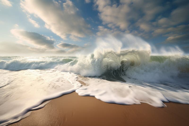 rolling waves washing over fresh sand