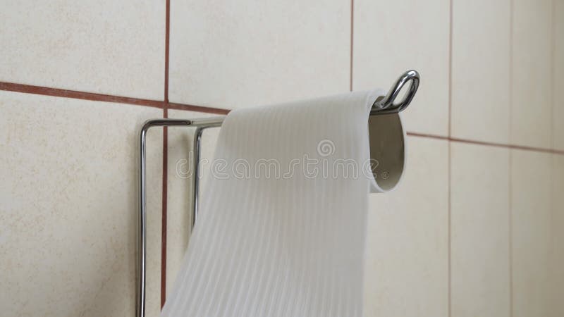 Rollo blanco de papel higiénico en el baño.