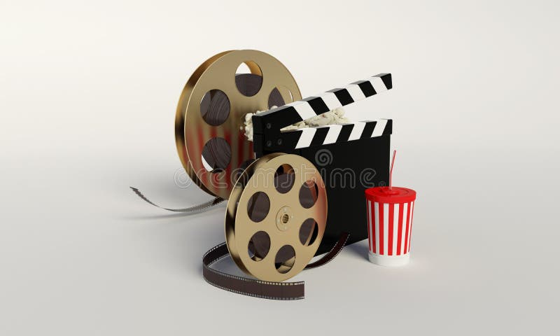 Rollo de película, palomitas, tira de la película, taza disponible para las bebidas con stock de ilustración Rollo de película, palomitas, tira de la película, taza disponible para las bebidas con stock de ilustración