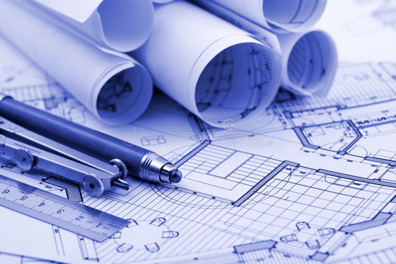 Rolls of architecture blueprint & work tools