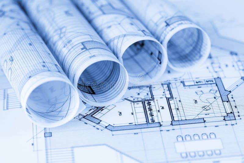 Rolls of architecture blueprints royalty free stock photo