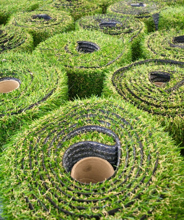 Rolls of Artificial Turf, Standing on End. Stock Image Image of