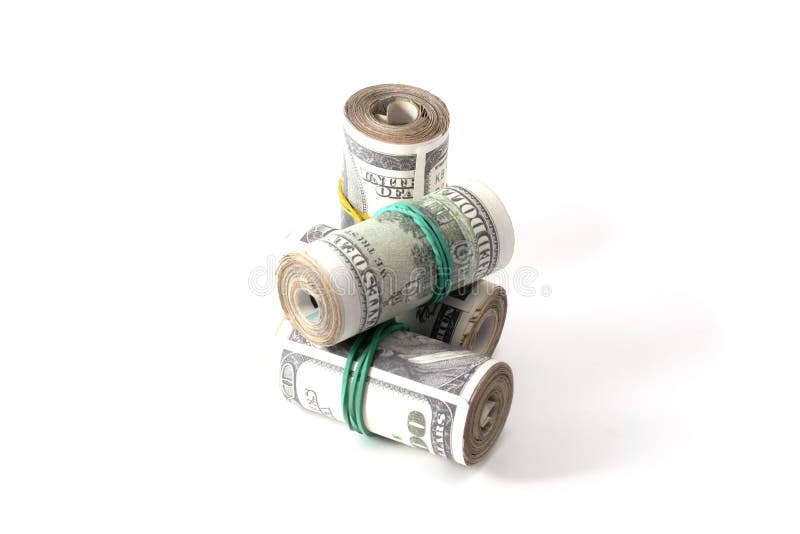 Rolls of Money are Tied with a Rubber Band Stock Photo Image of
