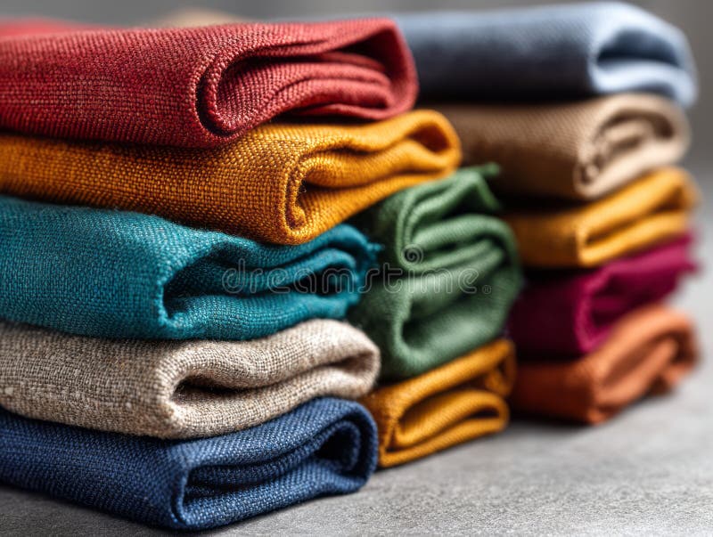 Rolls in tessuto colorati impilati in modo lineare su uno sfondo grigio per i progetti tessili e di moda illustrazione di stock